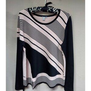 Halogen Womens Large Black Pinkish Colorblock Knit Pullover Sweater Stretch